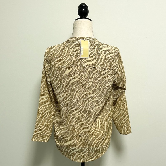 Michael Kors Ivory Gold Chain Print Surplice Hi Lo 3/4 Sleeve V Neck Top Small - Picture 6 of 9